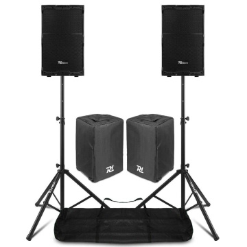Power Dynamics PDY212A aktivní set reproduktorů se stojany a ochrannými obaly - 12 palců - 1400W