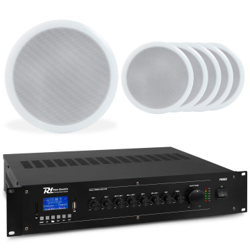 Power Dynamics stropní reproduktor set s 6 bílými vestavnými reproduktory - 100V - Včetně Bluetooth - 5 palců