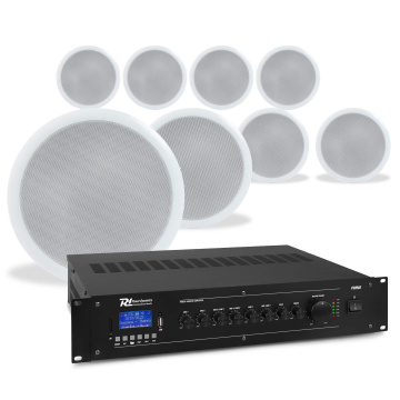Power Dynamics Sada stropních reproduktorů s 8 bílými vestavnými reproduktory - 100V - Včetně Bluetooth - 5 palců