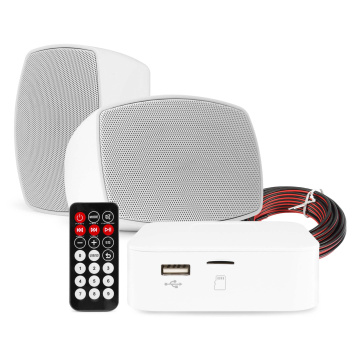 Power Dynamics set 2 voděodolných venkovních reproduktorů s Bluetooth zesilovačem - bílý