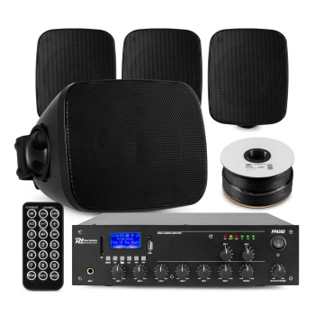 Power Dynamics set 4 venkovních reproduktorů - 2-zónový zesilovač s mini reproduktory - Bluetooth - Černá