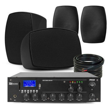 Power Dynamics set 4 venkovních reproduktorů a 2-zónový 100V zesilovač s Bluetooth - Černý