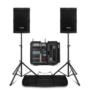 Power Dynamics Complete PA Set s reproduktory, bezdrátovými mikrofony, mixpultem a stojany