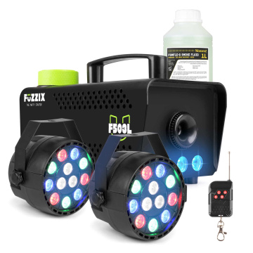 Fuzzix Party set s F503L výrobníkem mlhy - 1L kapalina do mlhy a 2x Partypar disko lampa