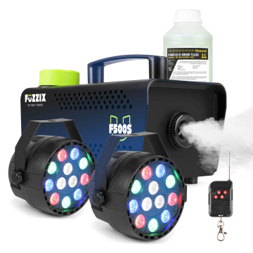 Fuzzix Party set s F500S výrobníkem mlhy - 1L kapaliny do mlhy - 2x Partypar disko lampa